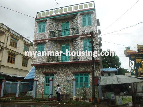 Myanmar real estate - for rent property - No.2390 - Three storeys for rent next to main road! - Front view of the building.