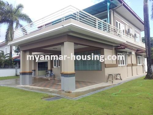 Myanmar real estate - for rent property - No.2551 - Two storey house with specious compound with lawn in F.M.I Hlaing Thar Yar! - building view