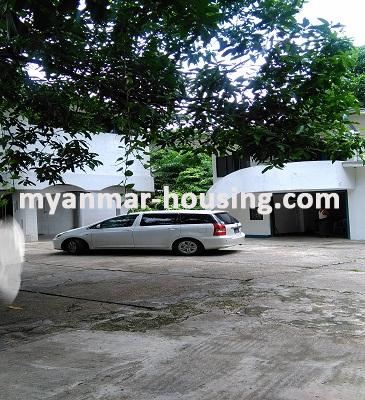 Myanmar real estate - for rent property - No.3466 - Two Storey landed House for rent in Bahan Township. - view of the building with big compound