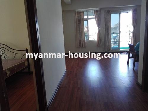 Myanmar real estate - for rent property - No.3724 - Condo room for rent near Hledan Junction. - bedrooom and living room view
