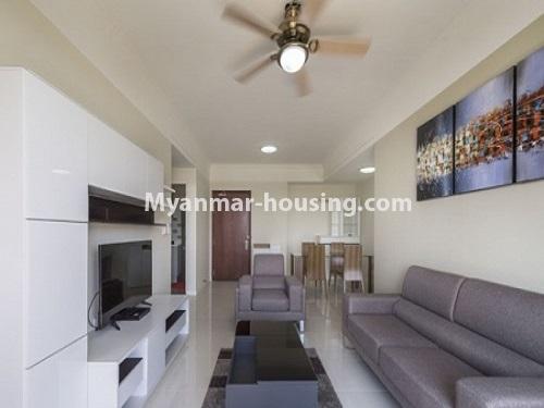ミャンマー不動産 - 賃貸物件 - No.3934 - Star City Condo room with views for rent in Thanlyin! - living room from front side
