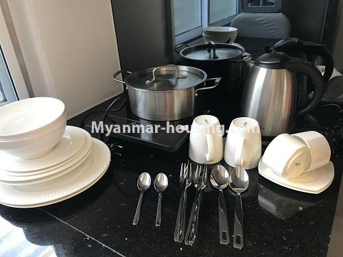 Myanmar real estate - for rent property - No.4440 - Serviced room studio type with full facilities for rent in Dagon Township. - dining area view