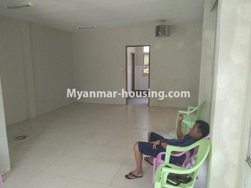 Myanmar real estate - for rent property - No.4445 - Three Sorey Landed house for rent in Baw Ga Street, North Dagon! - downstairs tiled flooring view