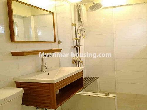 Myanmar real estate - for rent property - No.4503 - Top floor condominium room with full furniture for rent in South Okkalapa! - bathroom