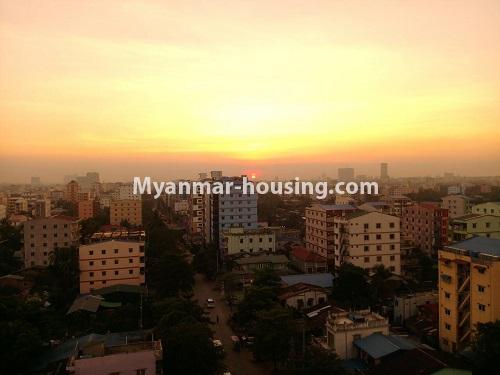Myanmar real estate - for rent property - No.4503 - Top floor condominium room with full furniture for rent in South Okkalapa! - sunset view from balcony