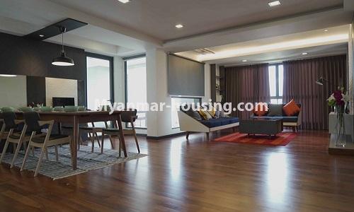 Myanmar real estate - for rent property - No.4513 - Standard decorated Serene condominium room for rent in South Okkalapa! - dining area and living room