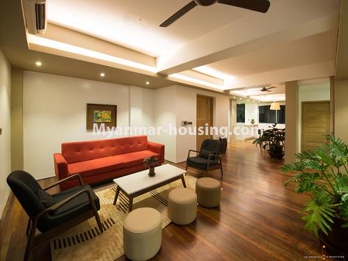 Myanmar real estate - for rent property - No.4515 - New standard condominium penthouse with full facilities in Mandalay! - Living room view