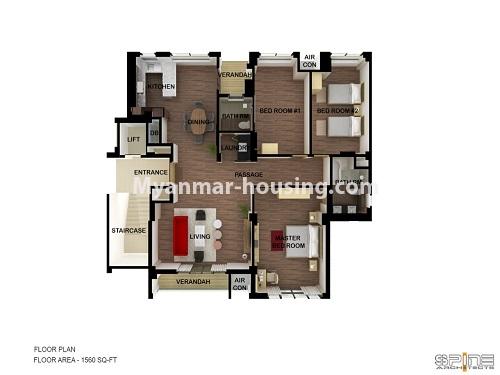 Myanmar real estate - for rent property - No.4515 - New standard condominium penthouse with full facilities in Mandalay! - room layout