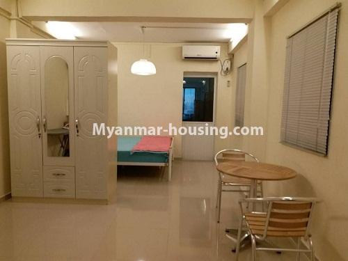 Myanmar real estate - for rent property - No.4541 - Nice decorated studio room with fully furniture for rent in Tharketa! - wardrobe and bed area