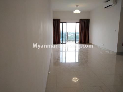 Myanmar real estate - for rent property - No.4564 - Hill Top Vista condominium room with river and Thakhin Mya Park view for rent in Ahlone! - living room view