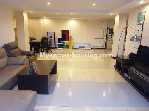 Myanmar real estate - for rent property - No.4584 - High floor Shwe Hin Thar Condominium room for rent in Hlaing! - living room view