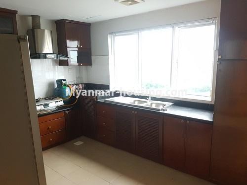 Myanmar real estate - for rent property - No.4584 - High floor Shwe Hin Thar Condominium room for rent in Hlaing! - kitchen view