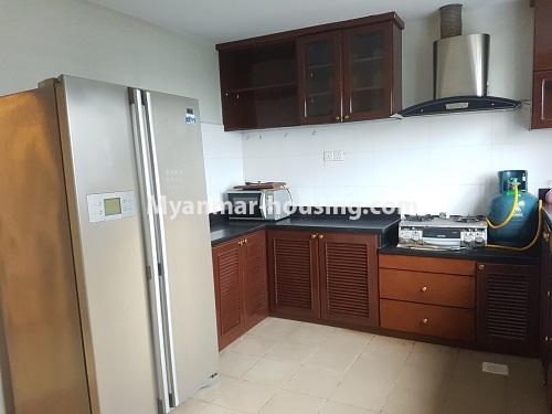 Myanmar real estate - for rent property - No.4584 - High floor Shwe Hin Thar Condominium room for rent in Hlaing! - another view of kitchen 