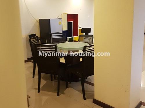 Myanmar real estate - for rent property - No.4584 - High floor Shwe Hin Thar Condominium room for rent in Hlaing! - dining area view