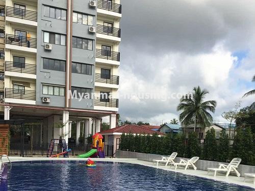 Myanmar real estate - for rent property - No.4621 - Two bedroom Royal Thiri Condominium room for rent in Insein! - swimming pool and building view