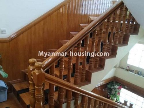 Myanmar real estate - for rent property - No.4698 - Three storey landed house for rent near Bayli Bridge, North Dagon! - stair vew