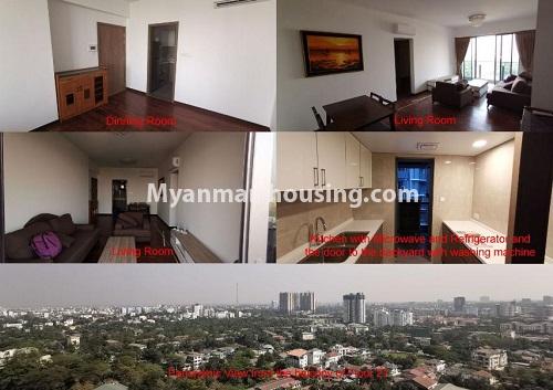 ミャンマー不動産 - 賃貸物件 - No.4769 - 2BHK Room in The Central Condominium for rent in Yankin! - living room, kitchen and outside view