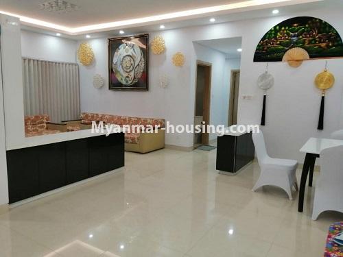 Myanmar real estate - for rent property - No.4778 - 3BHK Hill Top Vista Condominium room for rent in Ahlone! - living room and dining area view 