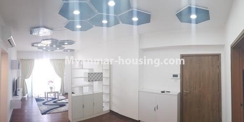 缅甸房地产 - 出租物件 - No.4810 - 2BHK Room in The Central Condominium for rent in Yankin! - living room ceiling view