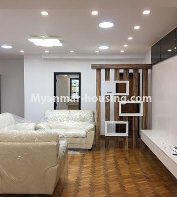 ミャンマー不動産 - 賃貸物件 - No.4848 - Kamaryut 3 BHK Nawarat Condominium room for rent! - living room view
