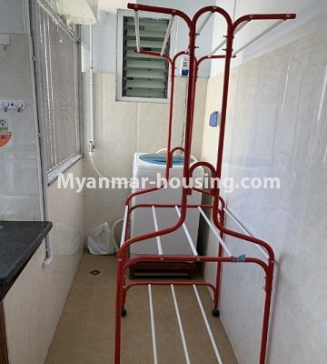 ミャンマー不動産 - 賃貸物件 - No.4856 - 2BH Yadanar Hninsi Condominium room for rent in Dagon Seikkan! - cloth rack and washing machine view