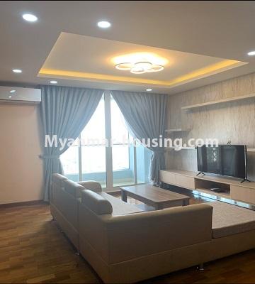 Myanmar real estate - for rent property - No.4895 - Furnished New Condominium Room in KBZ Tower for rent in Sanchaung! - living room view