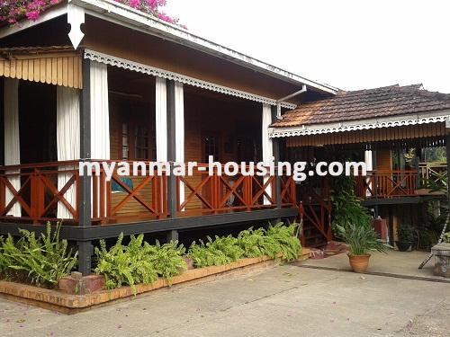 Myanmar real estate - for sale property - No.2294 - Hotel design decorated by teak near Golf stadium! - Front view of beautiful house.