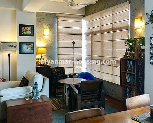 Myanmar real estate - for sale property - No.3174 - Nicely decorated and furnished two bedroom condominium room for sale near Kandawgyi! - living room
