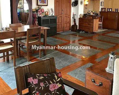 Myanmar real estate - for sale property - No.3174 - Nicely decorated and furnished two bedroom condominium room for sale near Kandawgyi! - living room and dining area
