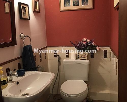 Myanmar real estate - for sale property - No.3174 - Nicely decorated and furnished two bedroom condominium room for sale near Kandawgyi! - master bedroom bathroom