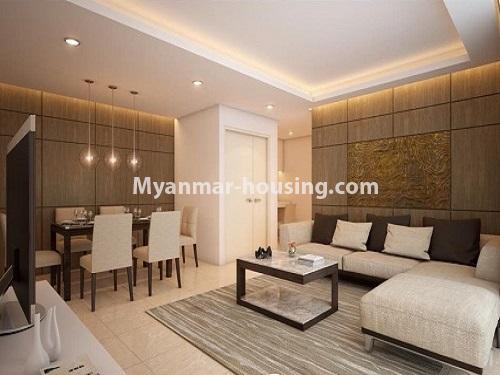 Myanmar real estate - for sale property - No.3253 - Condominium room for sale, 7  Mile, Mayangone Township - living room and dining area