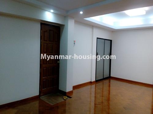 Myanmar real estate - for sale property - No.3273 - Downtown penthouse condominium room for slae! - living room space and main door