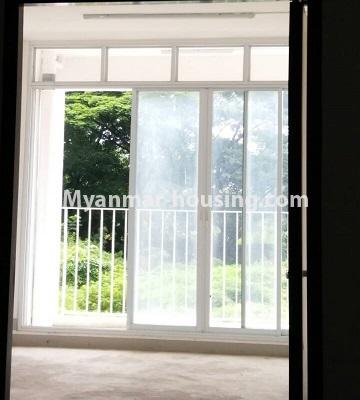 Myanmar real estate - for sale property - No.3387 - Two bedroom condominium room for sale in Botahtaung Time Square! - living room area and balcony view