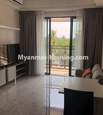 Myanmar real estate - for sale property - No.3418 - Two bedroom Golden City Condominium room for sale in Yankin! - living room view
