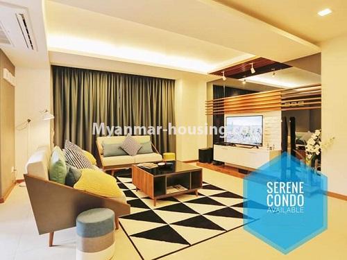 Myanmar real estate - for sale property - No.3461 - Luxurious  Serene condominium room for sale in South Okkalapa! - living room view