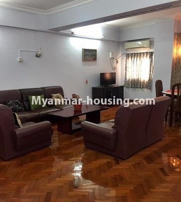 Myanmar real estate - for rent property - No.1125 - Furnished 3BHK condominium room for rent in Hlaing! - living room view