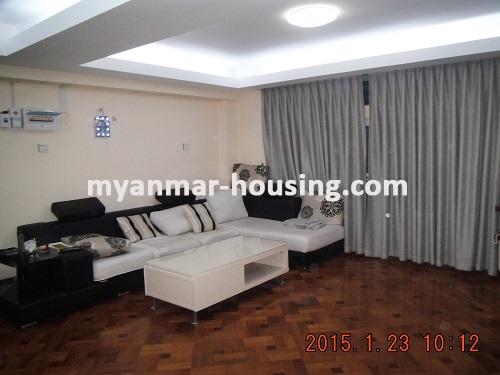 မြန်မာအိမ်ခြံမြေ - ငှားရန် property - No.2887 - Fully furnished condo for rent with Internet service installed! - View of the living room.