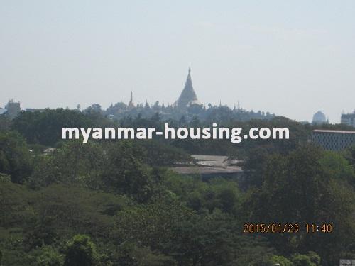 မြန်မာအိမ်ခြံမြေ - ငှားရန် property - No.2892 - စိန်ရတနာကွန်ဒိုတွင် View ကောင်းရသောအခန်း တစ်ခန်းဌားရန် ရှိသည်။View of the Shwe Dagon Pagoda.
