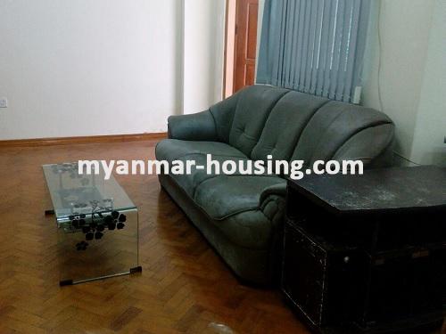 မြန်မာအိမ်ခြံမြေ - ငှားရန် property - No.3051 - မြို့ထဲတွင်ရုံးခန်းဖွင့်ရန်ကောင်းသောကွန်ဒိုတစ်ခန်းငှားရန်ရှိသည်။View of the living room.