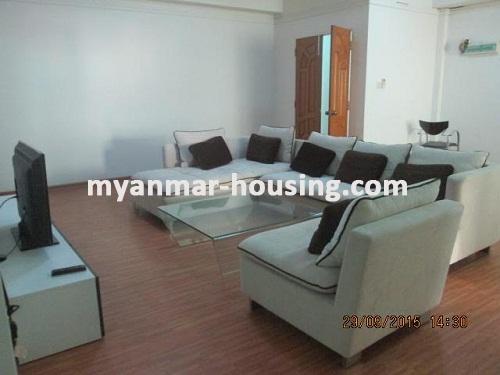缅甸房地产 - 出租物件 - No.3454 - A nice condo room in War Dan Condo in Lanmadaw! - Living room view