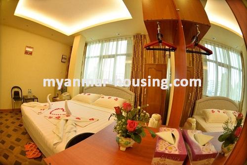 Myanmar real estate - for rent property - No.3566 - Excellent Hotel room for rent in Bahan Township.  - View of the Bed room