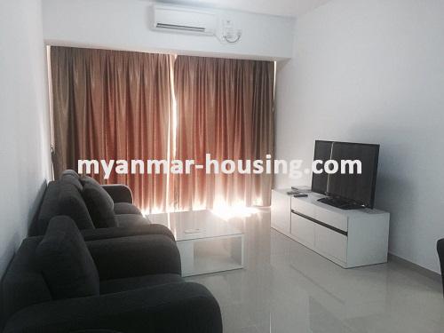 Myanmar real estate - for rent property - No.3586 - 3BHK Star City Condominium room for rent. - living room view