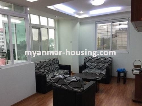 Myanmar real estate - for rent property - No.3684 - Nice condo apartment near Hledan Junction! - living room