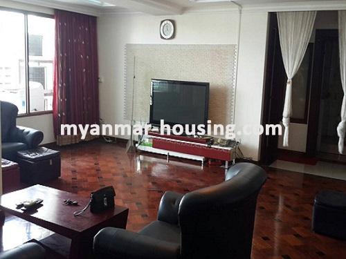 Myanmar real estate - for rent property - No.3746 - An apartment room for rent in YeThankhun Tower. - View of the Living room