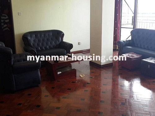 Myanmar real estate - for rent property - No.3746 - An apartment room for rent in YeThankhun Tower. - View of the living room