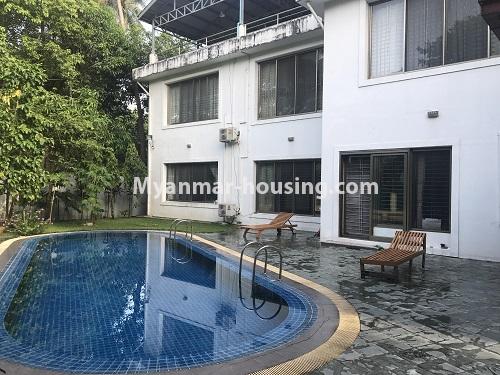 Myanmar real estate - for rent property - No.3931 - Landed house with specious compound for rent for big office, in 7.5 mile, Mayangone! - pool view