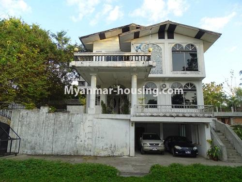 Myanmar real estate - for rent property - No.3947 - Three storey landed house for office in 7 mile, Mayangone! - house view from front side