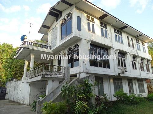 Myanmar real estate - for rent property - No.3947 - Three storey landed house for office in 7 mile, Mayangone! - house view from left side