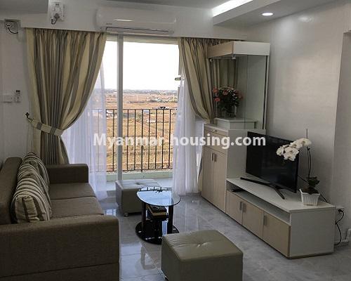 Myanmar real estate - for rent property - No.4001 - New condo room for rent in Dagon Seik Kan Township - living room