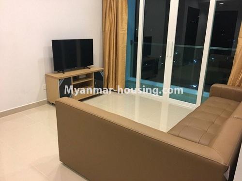 Myanmar real estate - for rent property - No.4024 - 2BHK Pool View G.E.M.S Condominium room for rent in Hlaing! - View of the living room.